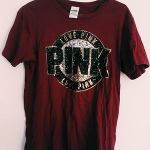 vs pink maroon sequin tee